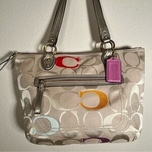 Coach Poppy Embossed Signature Multicolor Logo Tote